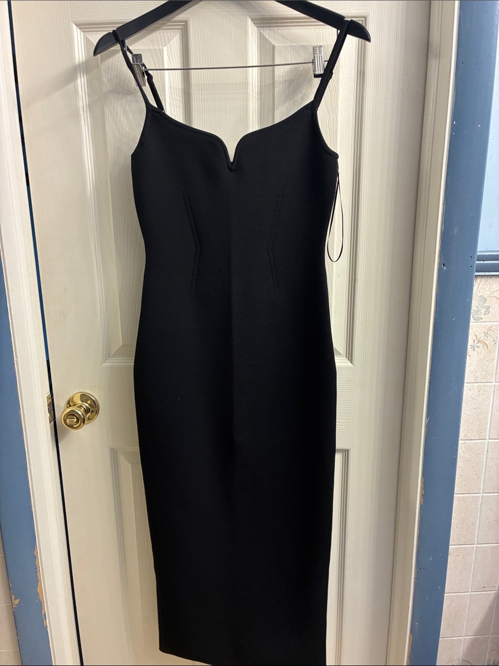 Express Black Spaghetti-Strap Midi Dress with Sweetheart Notch